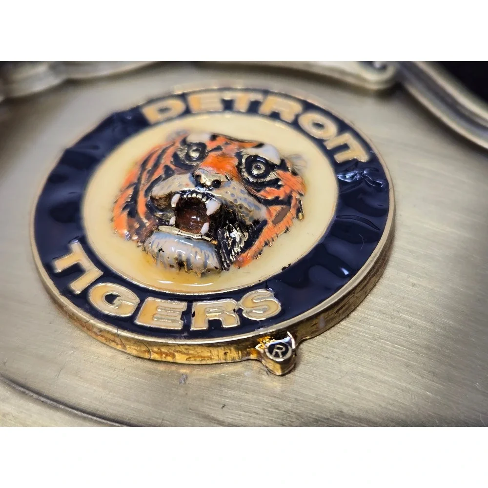 Vintage Detroit Tigers Belt Buckle RainTree MLB Brass Enamel Deadstock 1980s